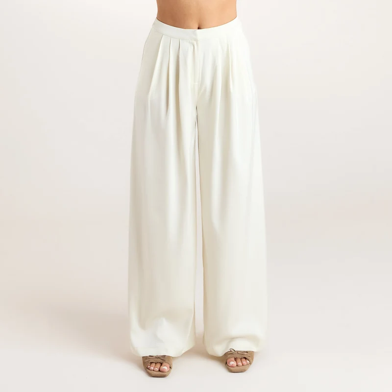 Satin Pleated Broek - Crème