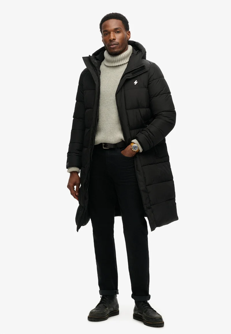Hooded Longline Sports Puffer Jacket