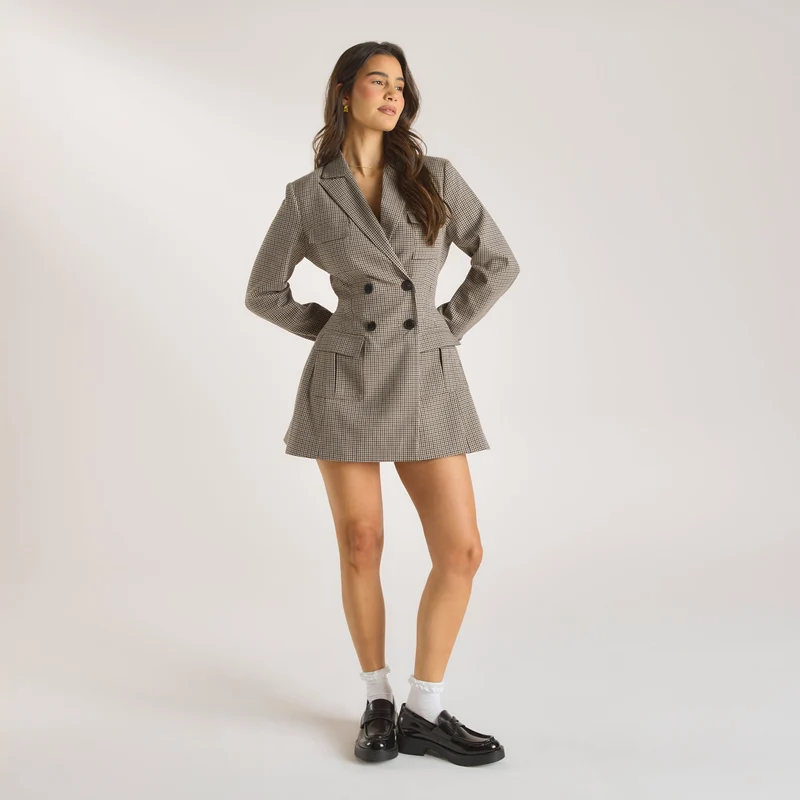 Houndstooth Blazerjurk - Bruin
