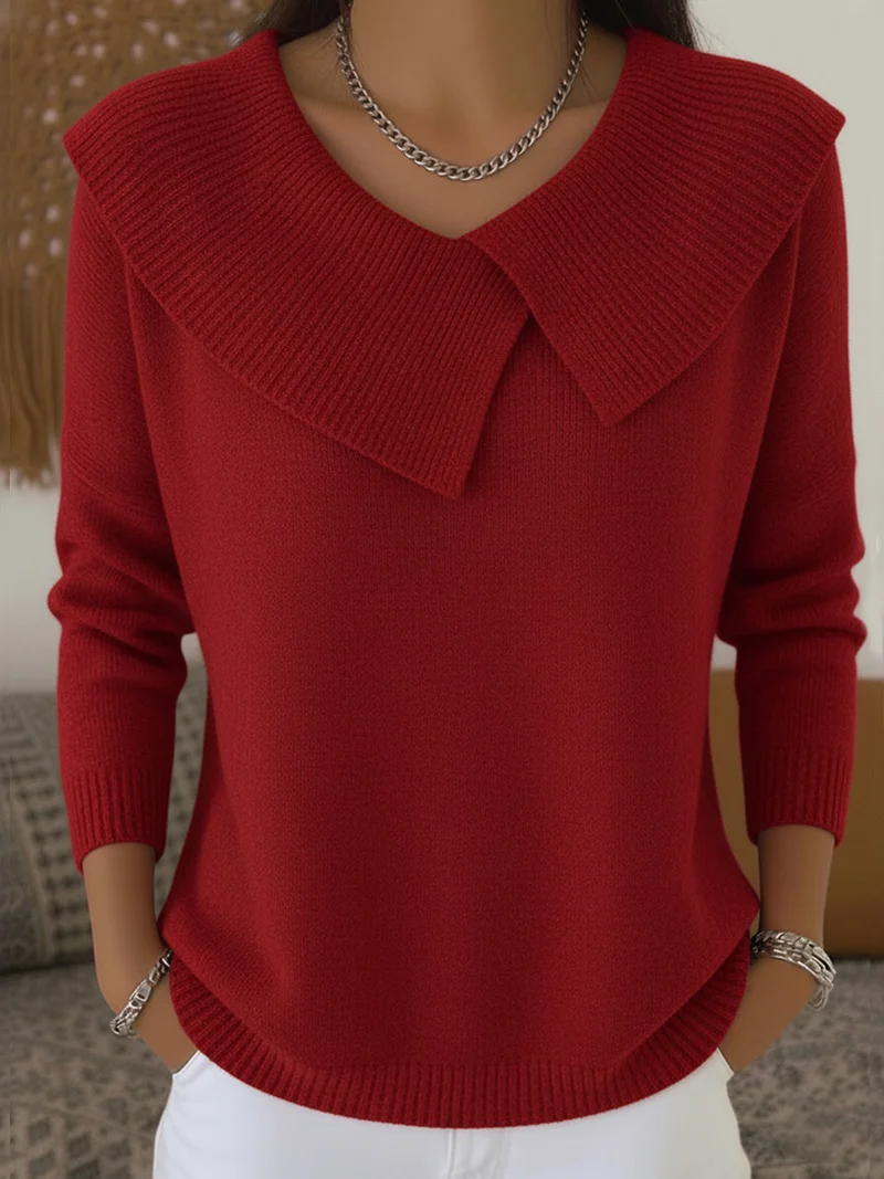 Claire – Womens V Neck Oversized Collar Sweater
