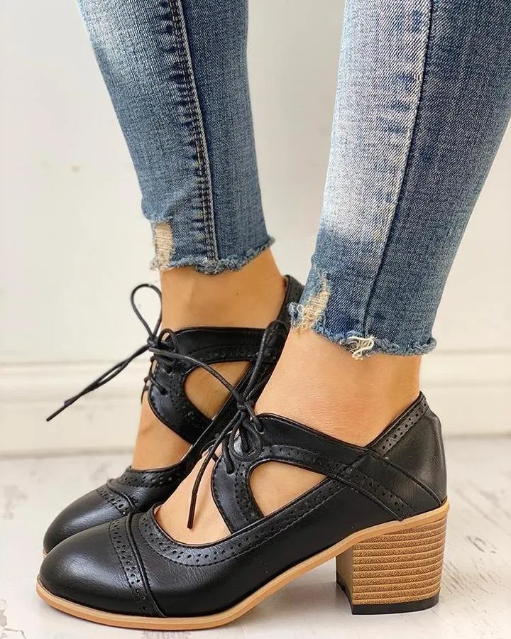 Rowena – Heeled Lace Up T Strap Womens Shoes