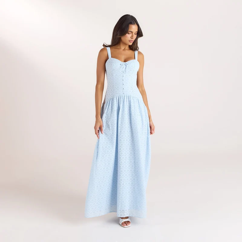 Broderie Maxijurk - Blauw