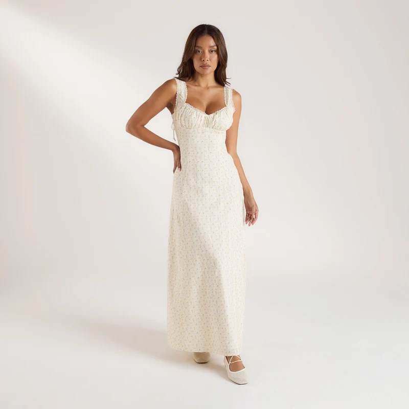 Corset Back Maxijurk - Bloemige Perzikkleur