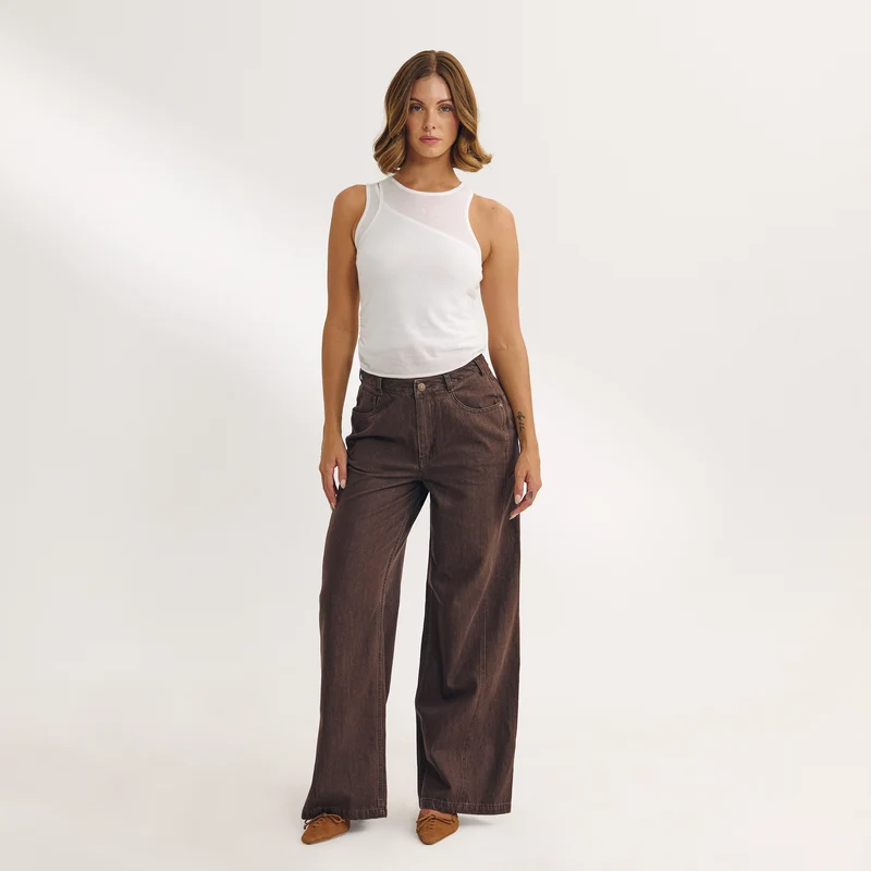 Jeans met lage taille en wijde pijpen - Espresso