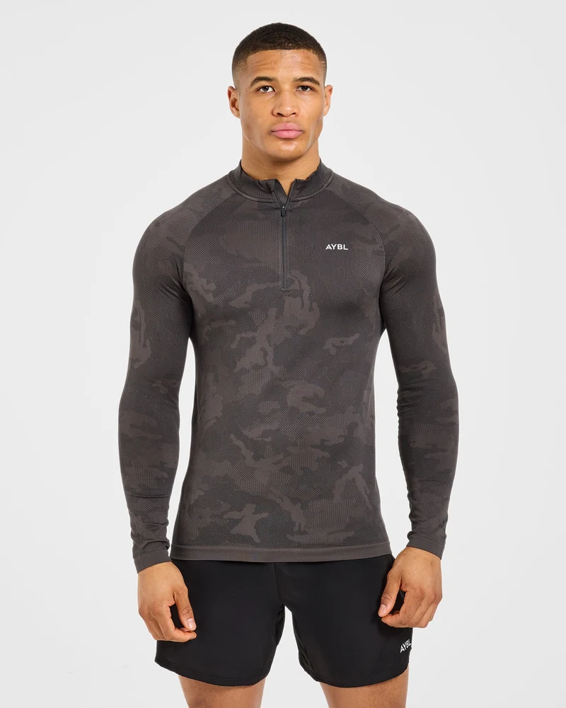 Camo Seamless 1/4 Zip Pullover - Charcoal
