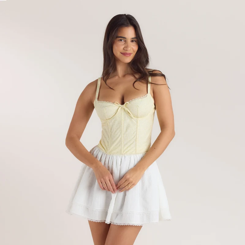 Corset Top met kanten rand - Citroen Bloemenprint