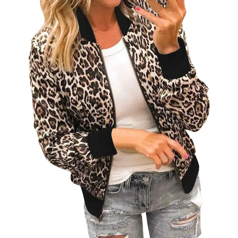 Kaelirra - Womens Leopard Print Bomber Jacket With Zip