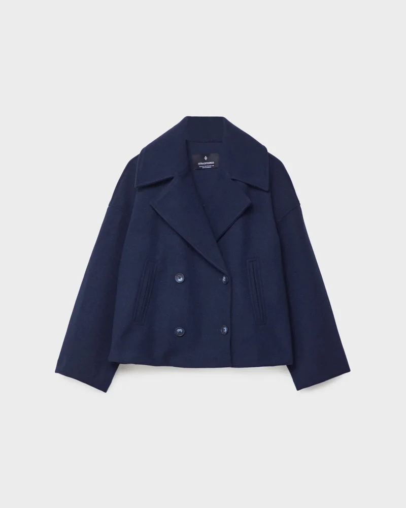 Thalena – Women’s Short Wool Blend Coat with Elegant Crossed Design