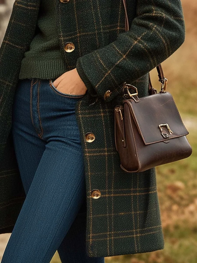Paylore – Women’s Long Wool Check Coat with Tailored Fit