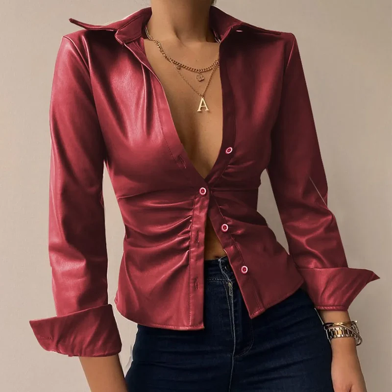 Aurelia - Leather Long Sleeve Blouse