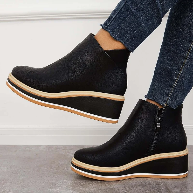 Avrielle – Womens Platform Ankle Boots With Zip
