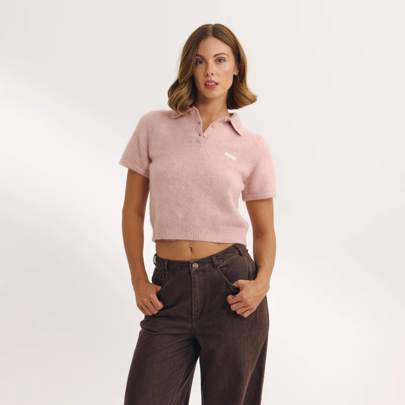 Gebreide Polo Top - Roze