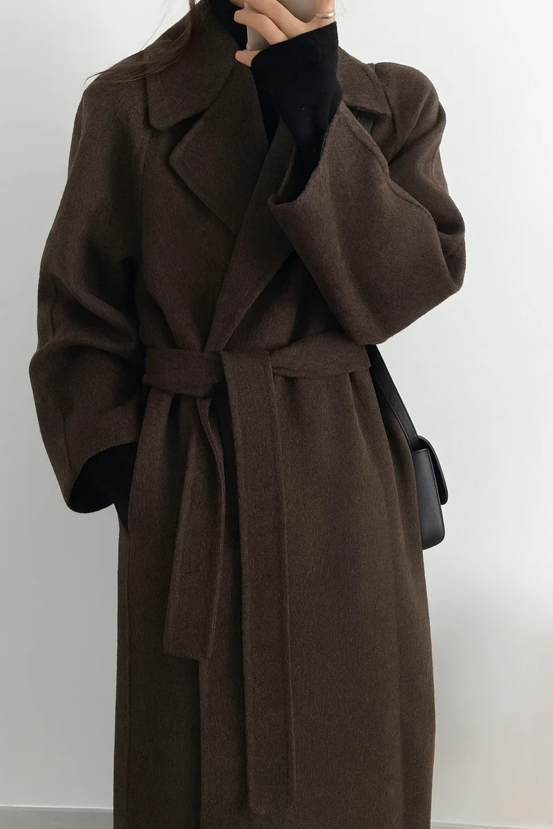 Virellia – Women’s Long Wool-Blend Coat with Waist Belt