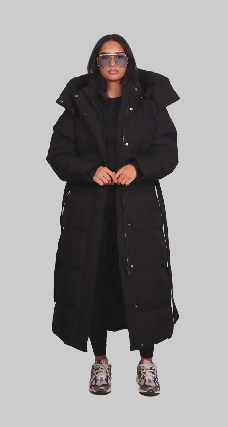 Selvine – Long Belted Puffer Coat for Women