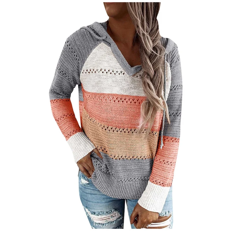 Solenne – Women’s Boho Knit Hoodie with V-Neck