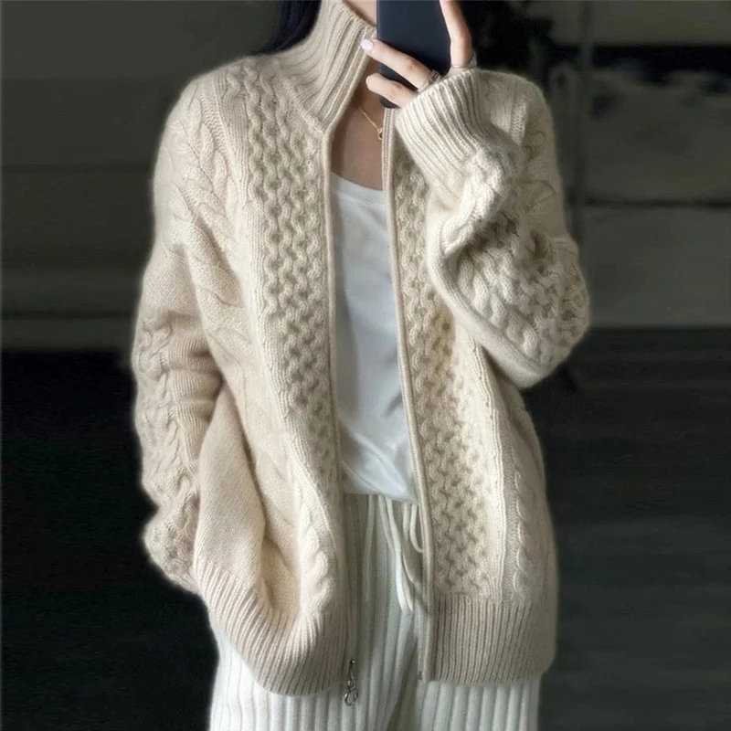 Velmira – Women’s Cashmere Cardigan with High Neckline