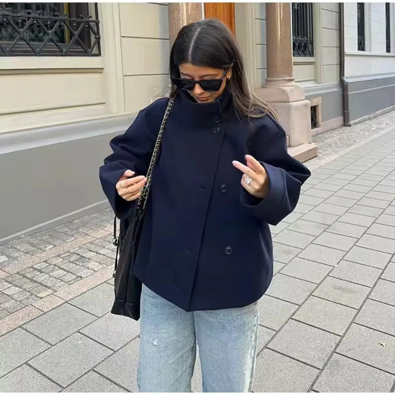 Women’s Short Coat – Double-Breasted with Buttons