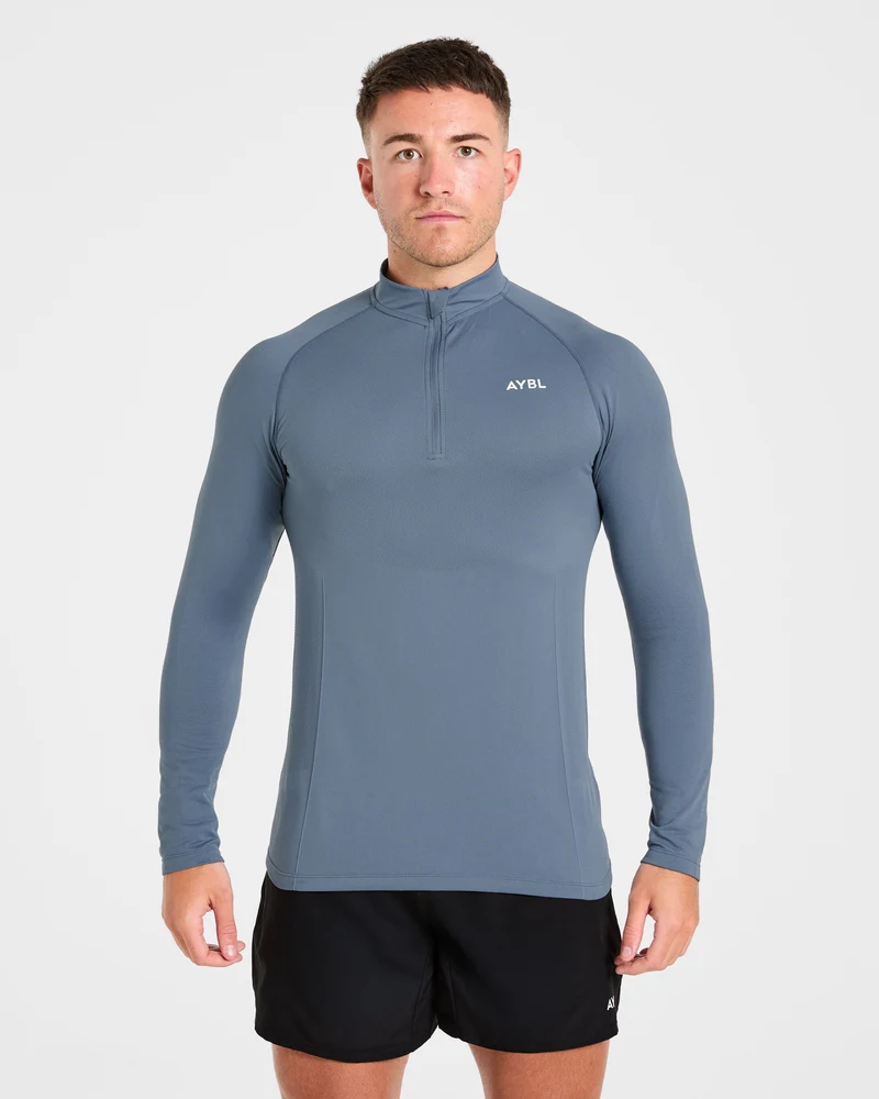 Essential Seamless 1/4 Zip Pullover - Slate Blauw