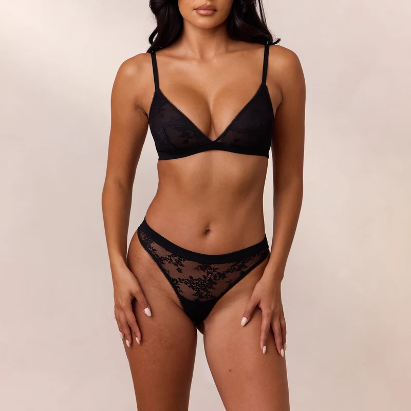 Lace Triangle Bralette - Zwart