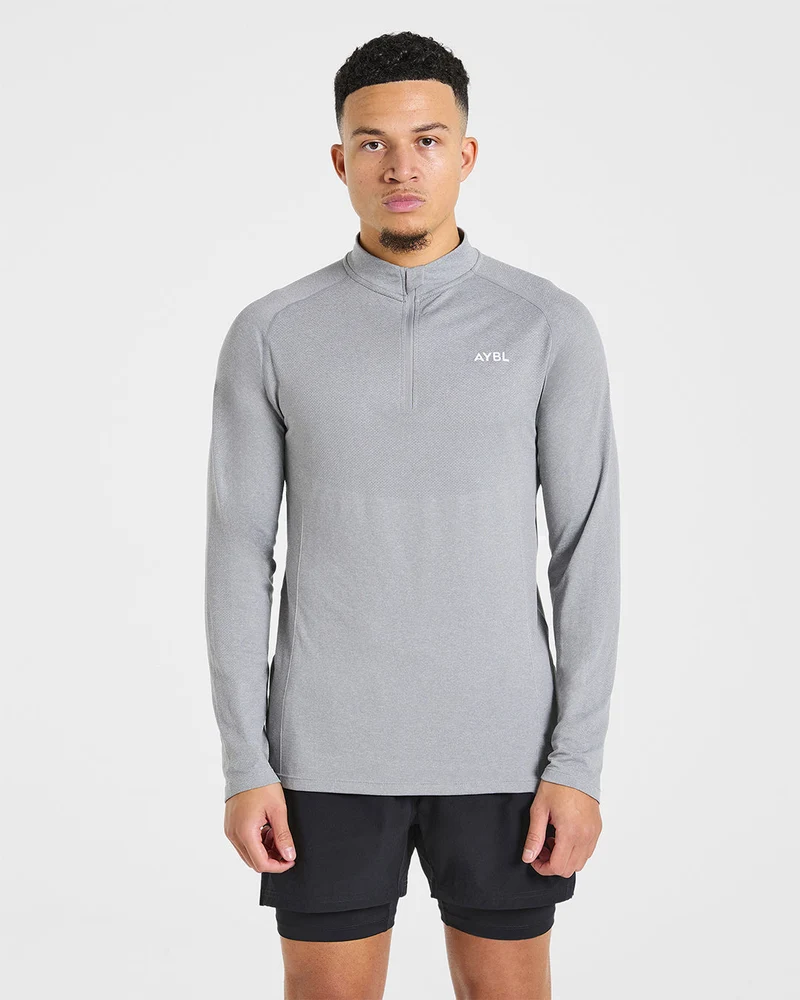 Essential Seamless 1/4 Zip Pullover - Grijs Marl