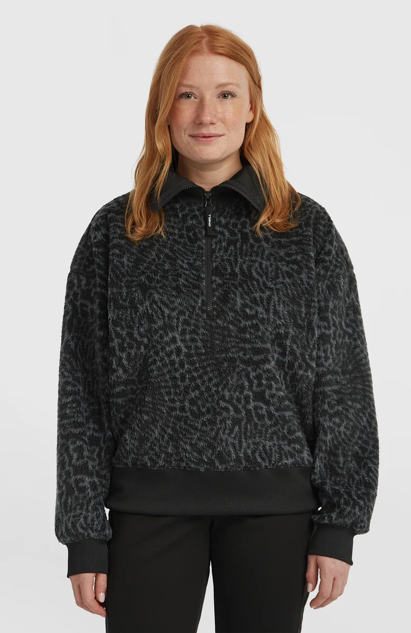 Must-Have fleecetrui met halve rits | Black Animalica