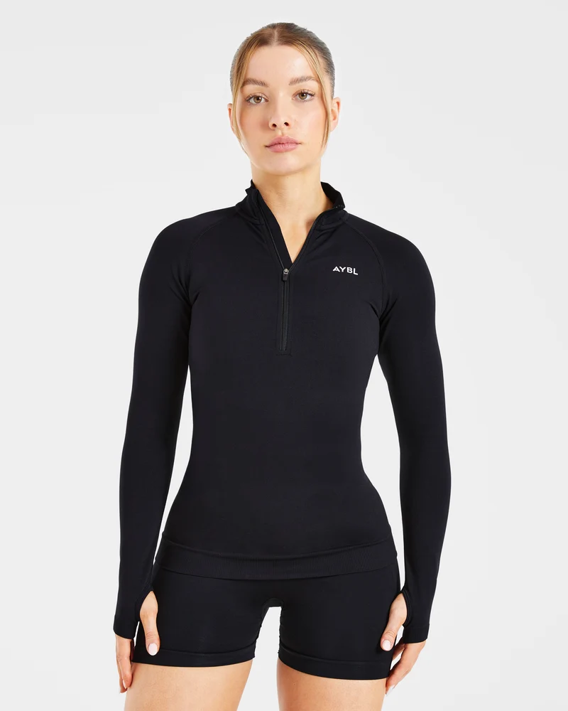 Essential Seamless 1/2 Zip Pullover - Zwart