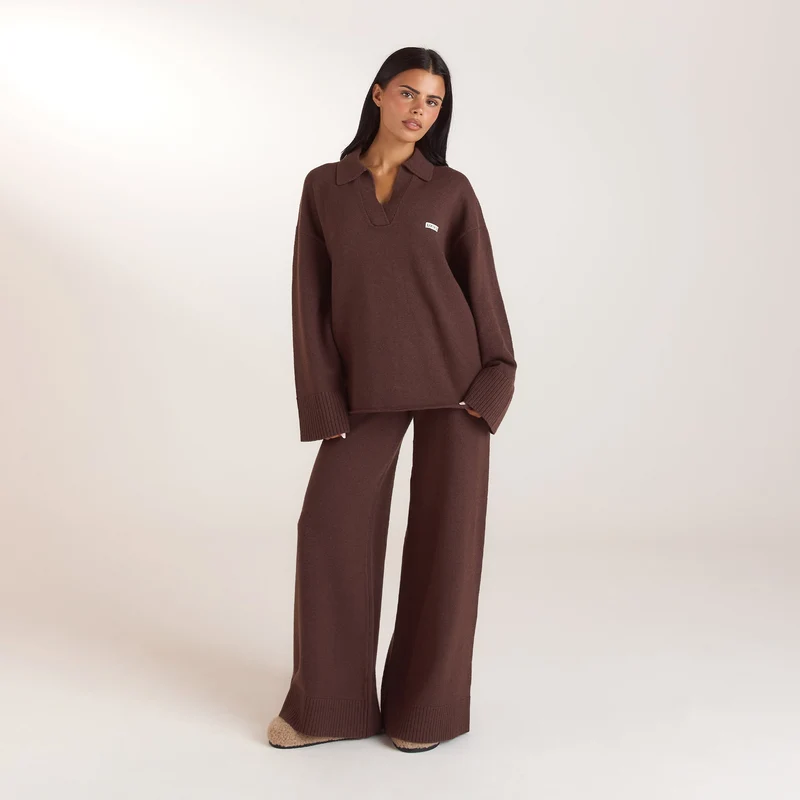 Gebreide jumper met halve sluiting - Chocolade