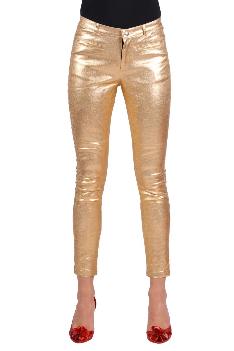 Stretchbroek metallic dames