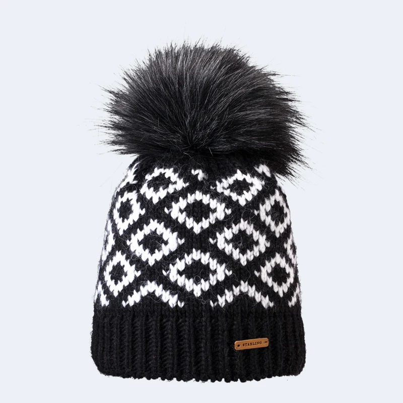 Starling Raven Faux Fur Pom Beanie